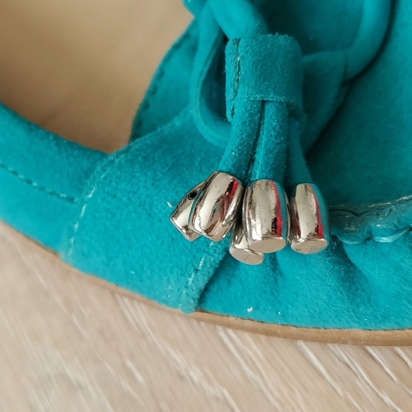 Via Spiga Turquoise Suede V-Raven Loafers - Picture 11 of 15